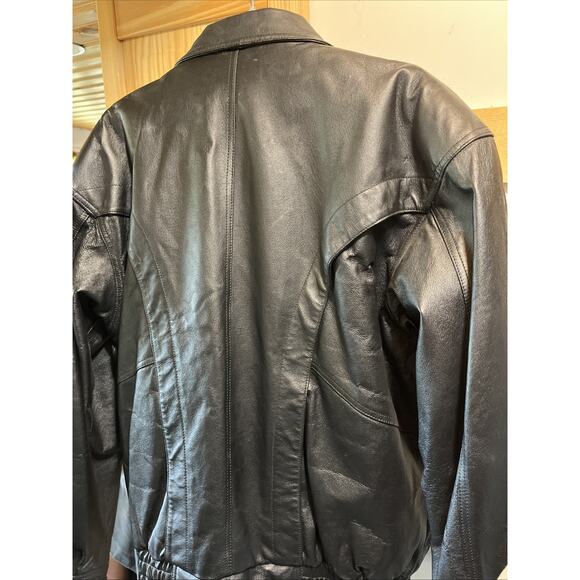 Intro Men’s Bomber Leather Jacket Size XL Y2K Vintage Black Long Sleeve Full Zip - Picture 9 of 10